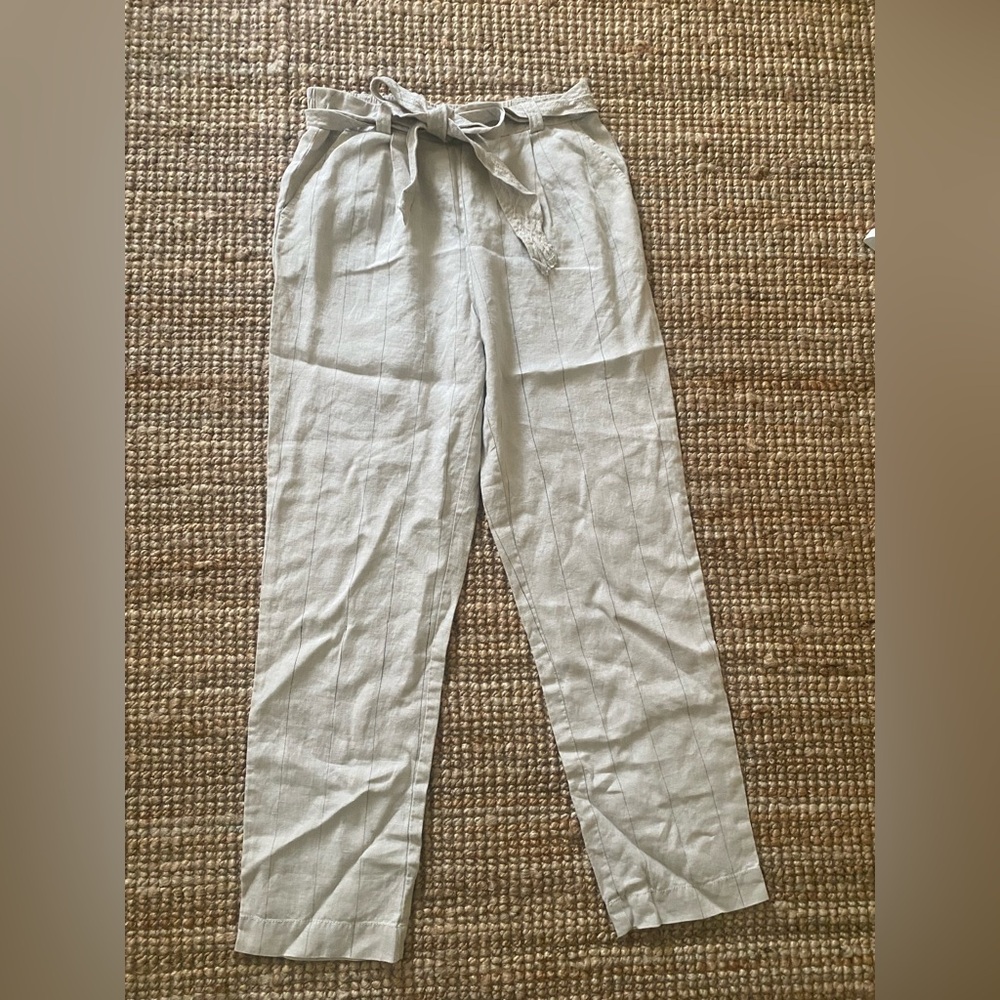 Trina Turk Beige Striped Linen Pants